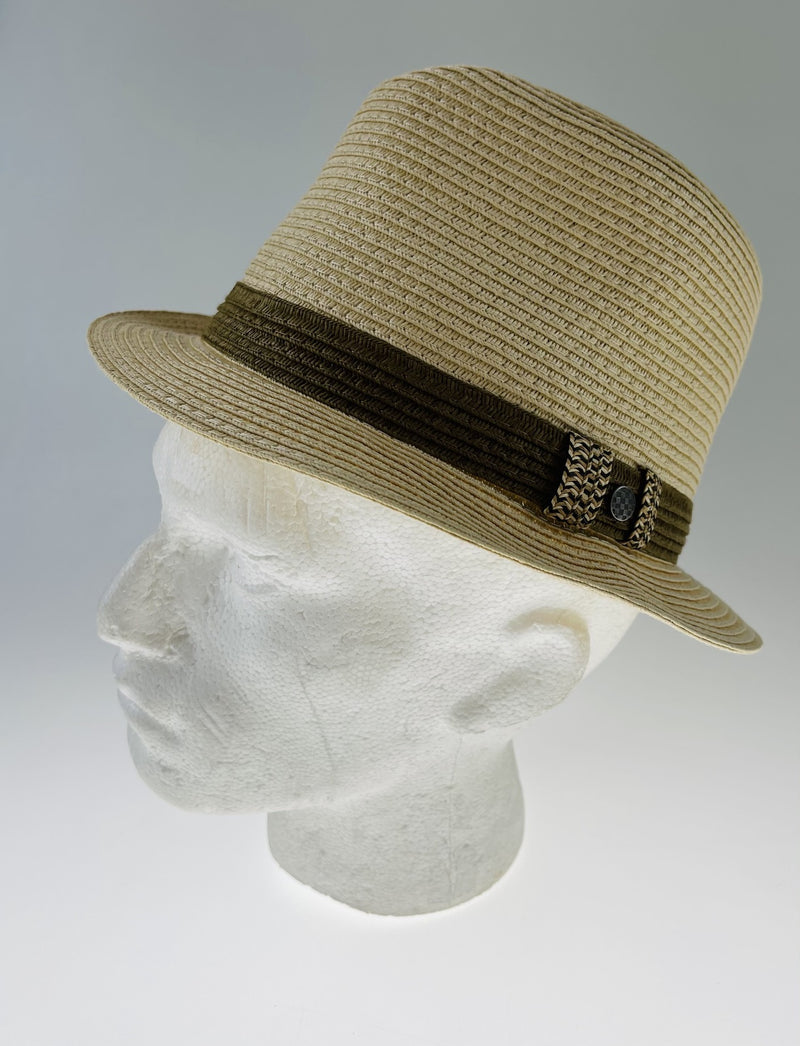 Dents Mens Straw Hat Toyo Trilby Fedora Summer Sun Stingy Brim  - Natural/Brown - L/XL