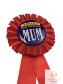 WORLD'S GREATEST MUM Red Ribbon Badge Award MOTHERS DAY Gift Fun Fancy Party