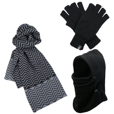 Dents 3pc Set Mens Black Thermal Windproof Beanie Hat Scarf Thinsulate Gloves