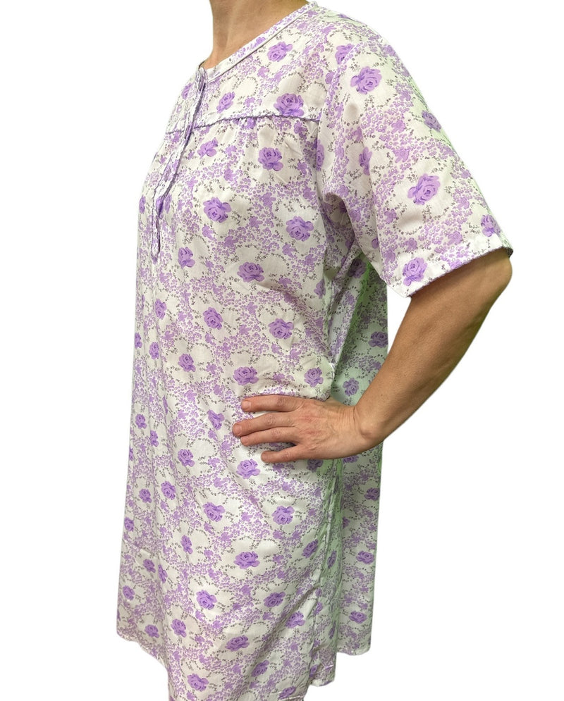 Womens 100% Cotton Short Sleeve Nightie Gown Night Sleepwear Pyjamas PJ Pajamas - Lilac - 12