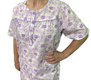 Womens 100% Cotton Short Sleeve Nightie Gown Night Sleepwear Pyjamas PJ Pajamas - Lilac - 12