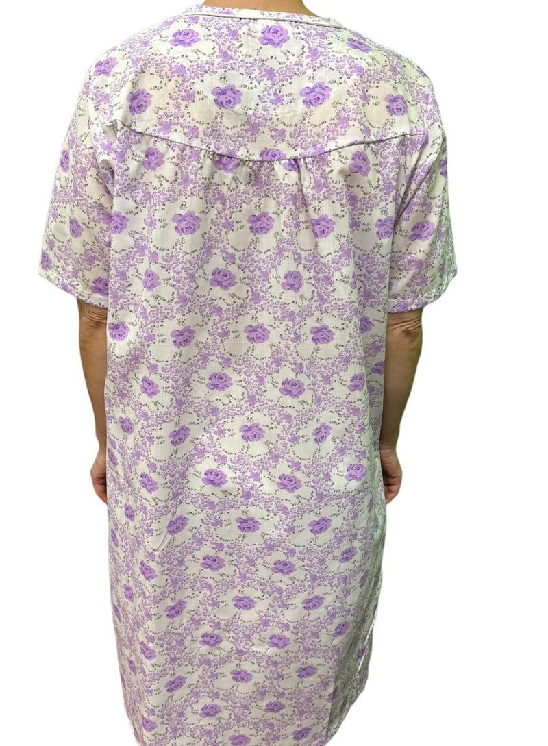 Womens 100% Cotton Short Sleeve Nightie Gown Night Sleepwear Pyjamas PJ Pajamas - Lilac - 16