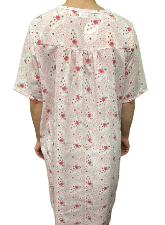 Womens 100% Cotton Short Sleeve Nightie Gown Night Sleepwear Pyjamas PJ Pajamas - Pink - 12