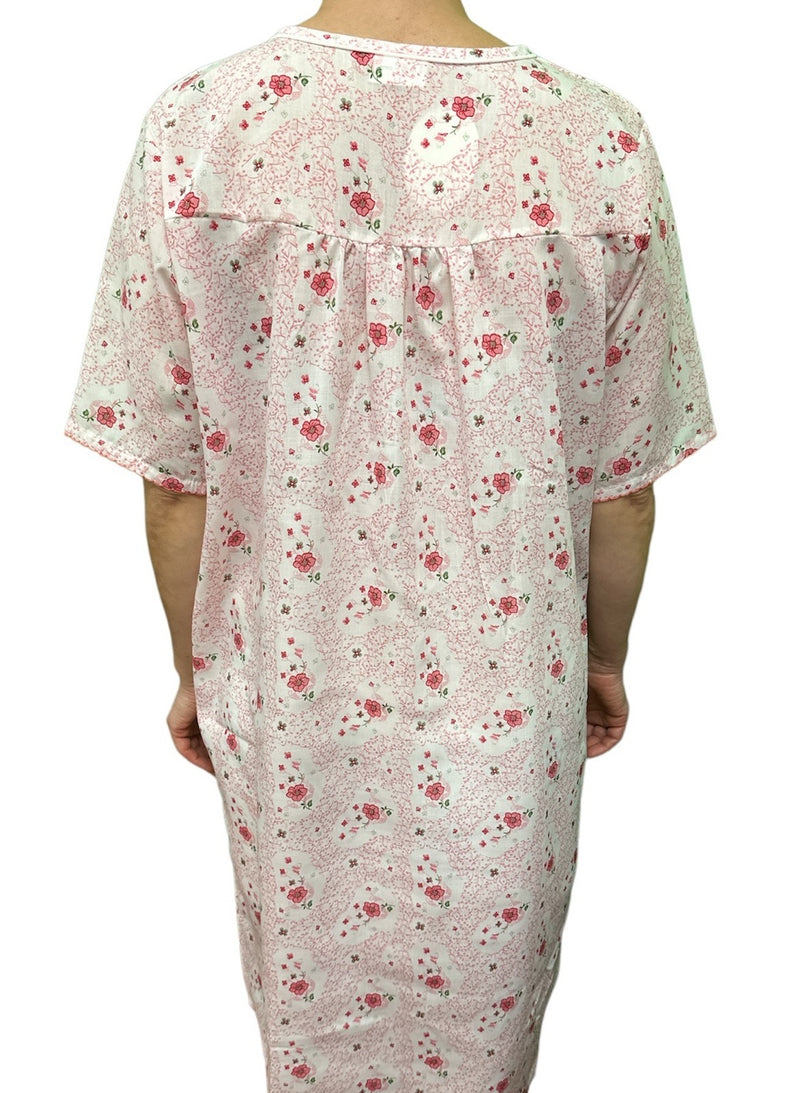 Womens 100% Cotton Short Sleeve Nightie Gown Night Sleepwear Pyjamas PJ Pajamas - Pink - 12