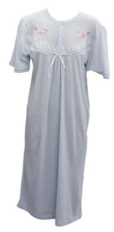 Womens Ladies Cotton Blend Nightie Night Gown Pajamas Pyjamas Sleepwear PJ - Blue - 14