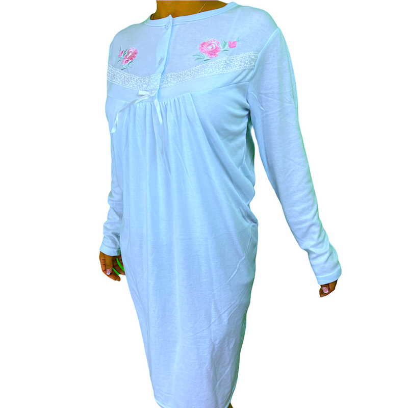 Womens Ladies Cotton Nightie Night Gown Pajamas Pyjamas Sleepwear PJ - Blue - 14