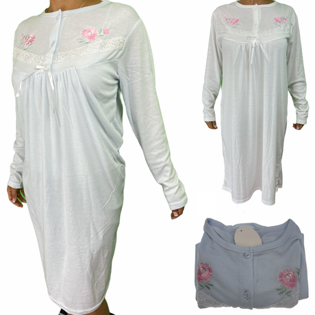 Womens Ladies Cotton Nightie Night Gown Pajamas Pyjamas Sleepwear PJ - Pink - 12