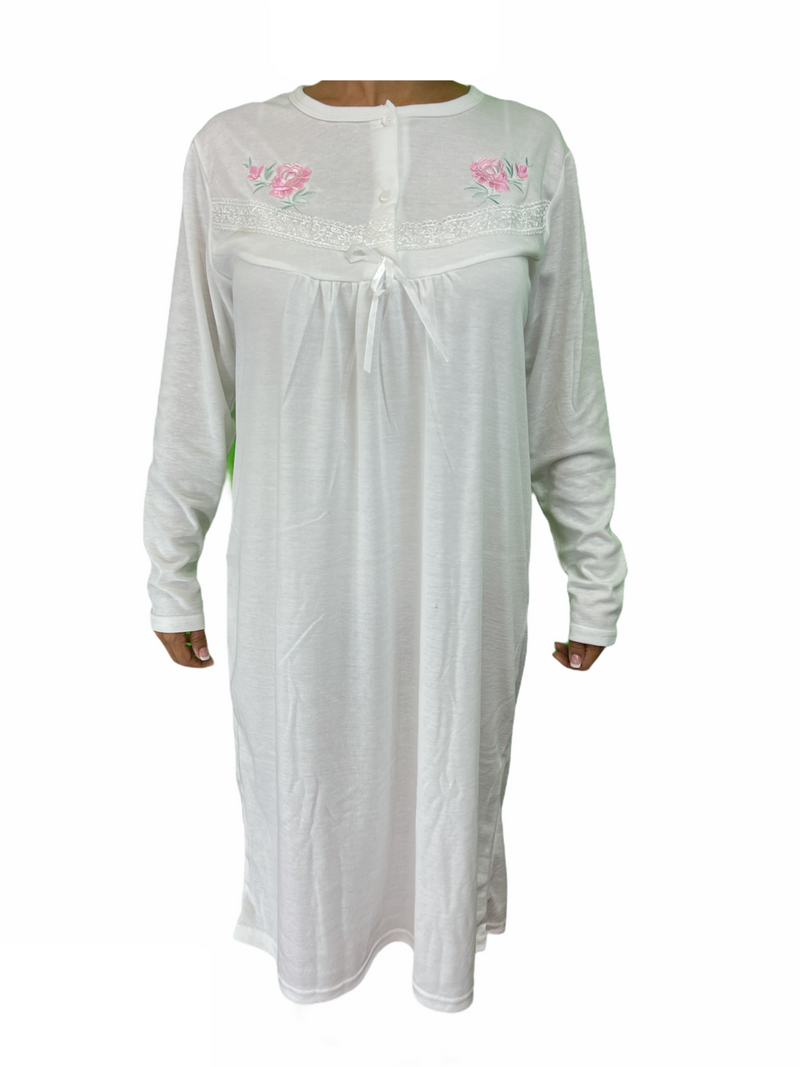 Womens Ladies Cotton Nightie Night Gown Pajamas Pyjamas Sleepwear PJ - White - 18