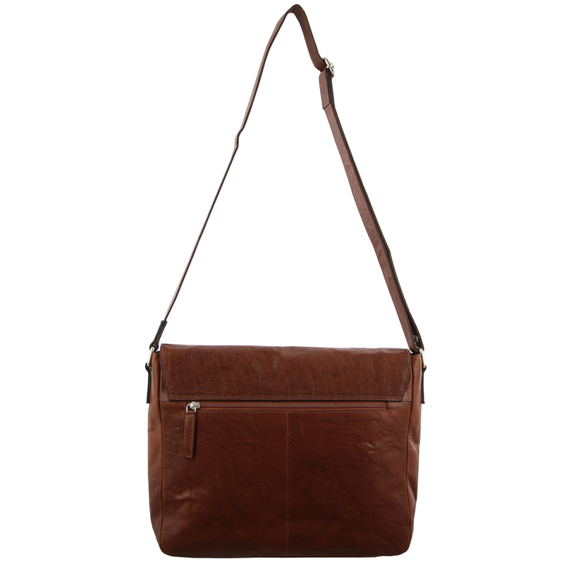 Pierre Cardin Rustic Leather Bag Computer Messenger Business Travel - Chestnut