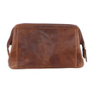 Pierre Cardin Mens Rustic Leather Toiletry Case Bag Travel - Cognac