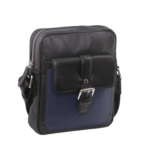 Pierre Cardin Pebbled Leather Organizer Bag Cross Body - Black/Navy