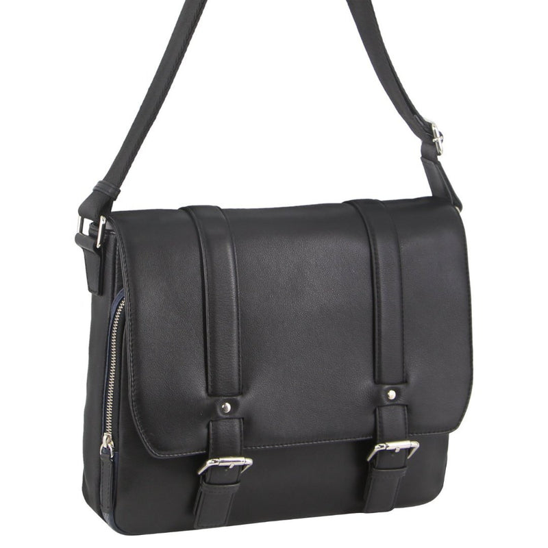 Pierre Cardin Pebbled Leather Computer Laptop Bag Overnight Satchel - Black