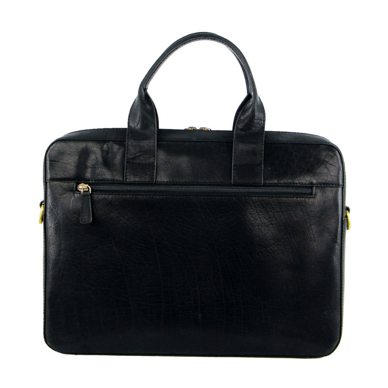 Pierre Cardin Mens Italian Leather Computer Bag - Black