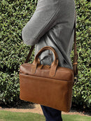 Pierre Cardin Mens Italian Leather Computer Laptop Bag Travel - Tan