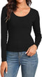 Womens Thermal Cotton Long Sleeve Spencer Tops Long Sleeve Underwear in Black - 12-14