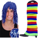 2Pcs Set Tinsel Metallic Wig + Rainbow Leg Warmers 70s Disco Costume Fancy Props