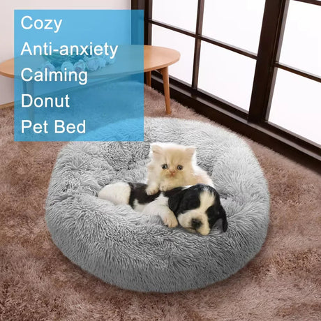 XL-70cm gray-1 PawfectFriend Dog Pet Cat Calming Bed Plush Beds Large Fluffy Donut Comfy Cushion Puppy Mat