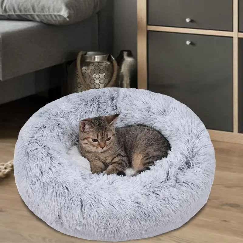 XL-70cm gray-1 PawfectFriend Dog Pet Cat Calming Bed Plush Beds Large Fluffy Donut Comfy Cushion Puppy Mat