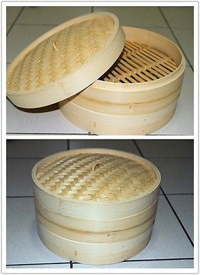 11 Inch Brand New Bamboo Steamer Set - 2 Steamer Baskets With 1 Lid