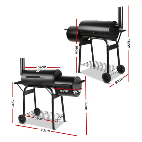 2 in1 BBQ Smoker Charcoal Grill Roaster Portable Offset Outdoor Camping Barbecue