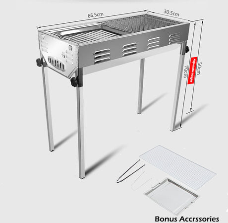 Stainless Steel Portable Outdoor BBQ Barbecue Grill Set Charcoal Kebab Picnic Camping Sets Large