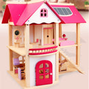 Wooden DIY Dolls Doll House 3 Level Kids Pretend Play Toys Full Furniture Set