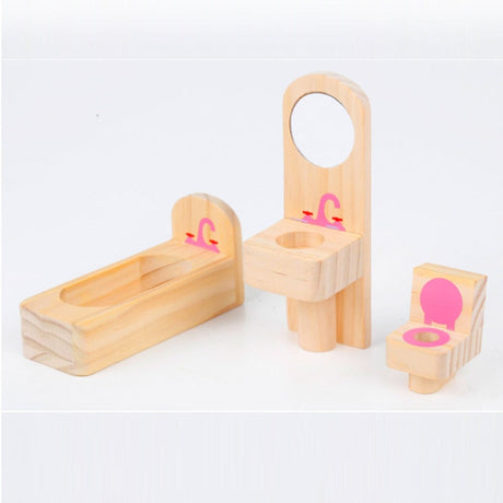 Wooden DIY Dolls Doll House 3 Level Kids Pretend Play Toys Full Furniture Set