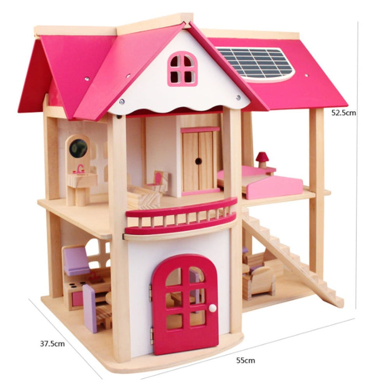 Wooden DIY Dolls Doll House 3 Level Kids Pretend Play Toys Full Furniture Set