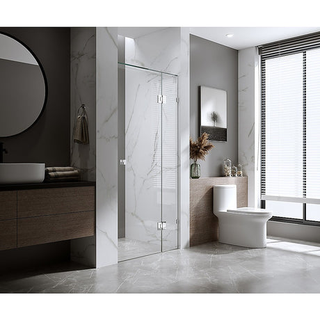 100cm Wall to Wall Frameless Shower Screen with Black Brackets and SS Hinges, Round Knob Handle