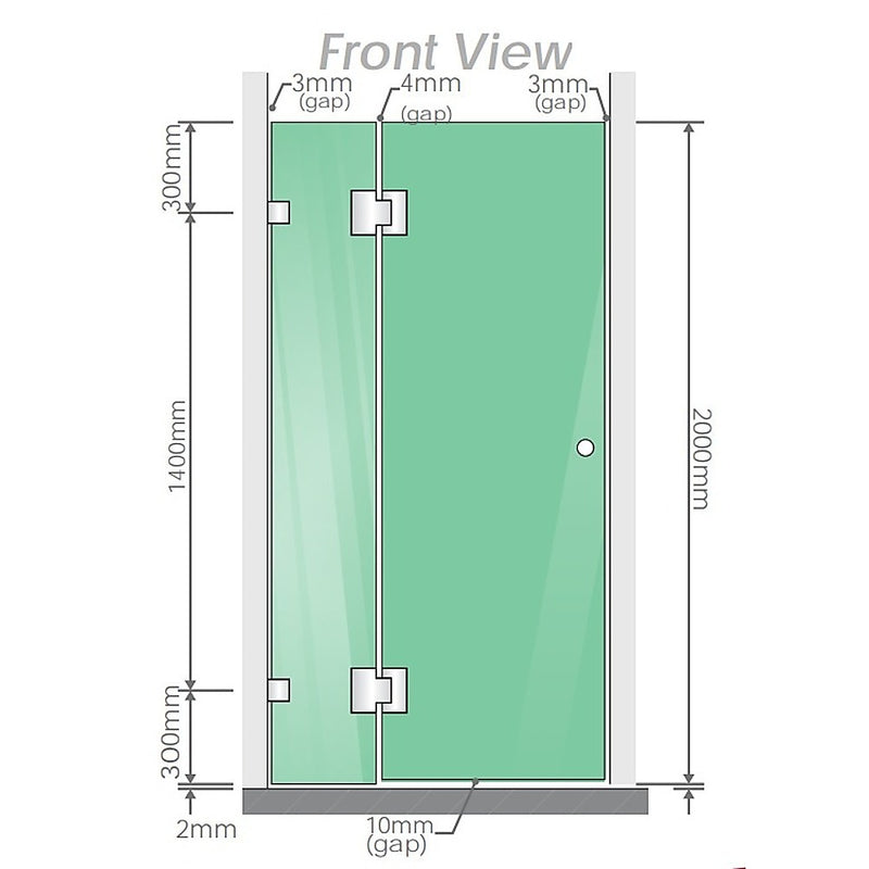 100cm Wall to Wall Frameless Shower Screen with Black Brackets and Brass Hinges, Square Knob Handle