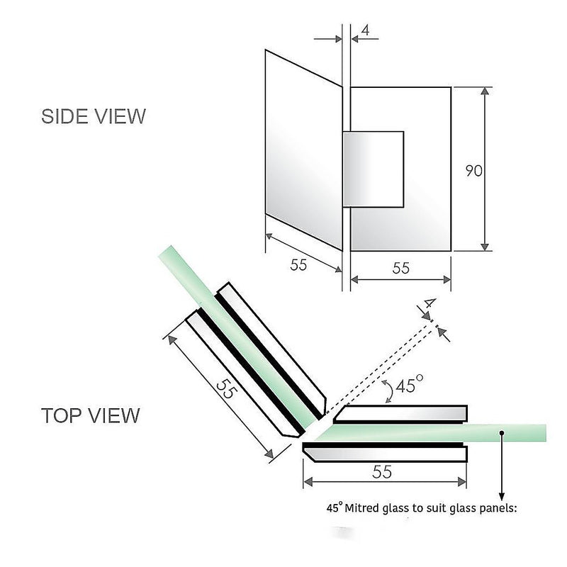 100cm Frameless Diamond Shower Screen with Channels and SS Hinges - Chrome