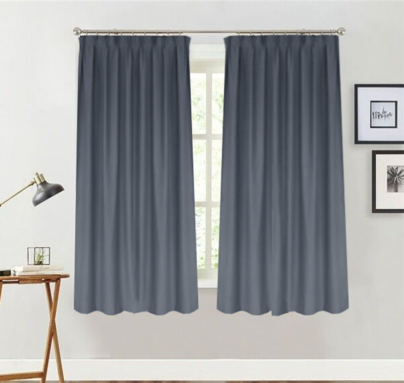 Blockout Curtains 260x160cm Drop PINCH PLEAT+ Hooks High Level Fabric Grey Blue