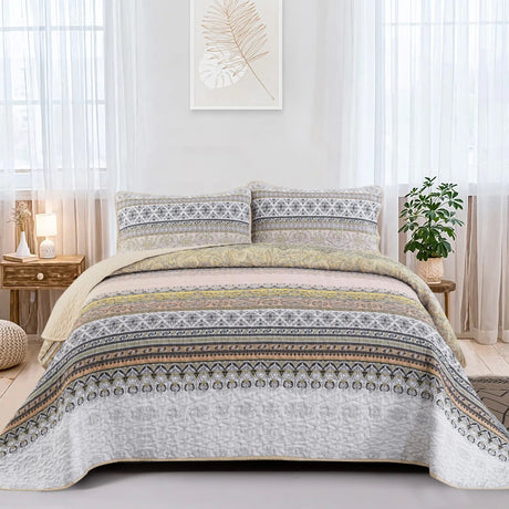 Crafted Quilted Bedspread and Pillowcases Set: A Testament to Skilled Craftsmanship