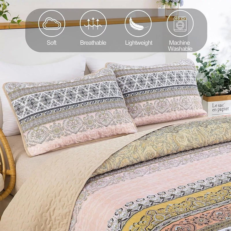 Crafted Quilted Bedspread and Pillowcases Set: A Testament to Skilled Craftsmanship