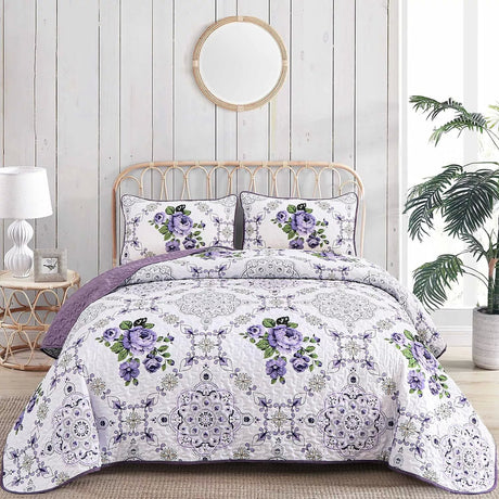 Kaleidoscopic Quilted coverlet and pillowcovers set: Burst of Colors