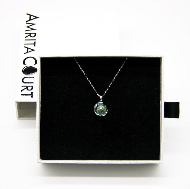 Gift Gox - Aroma Necklace White Gold - Planet Celestial Aqua (Light Blue) + Purify Oil Blend