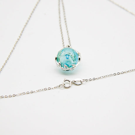 Gift Gox - Aroma Necklace White Gold - Planet Celestial Aqua (Light Blue) + Purify Oil Blend