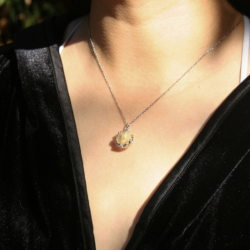 Gift Gox - Aroma Necklace White Gold - Planet Stardust Crystal (Gold Clear) + Purify Oil Blend