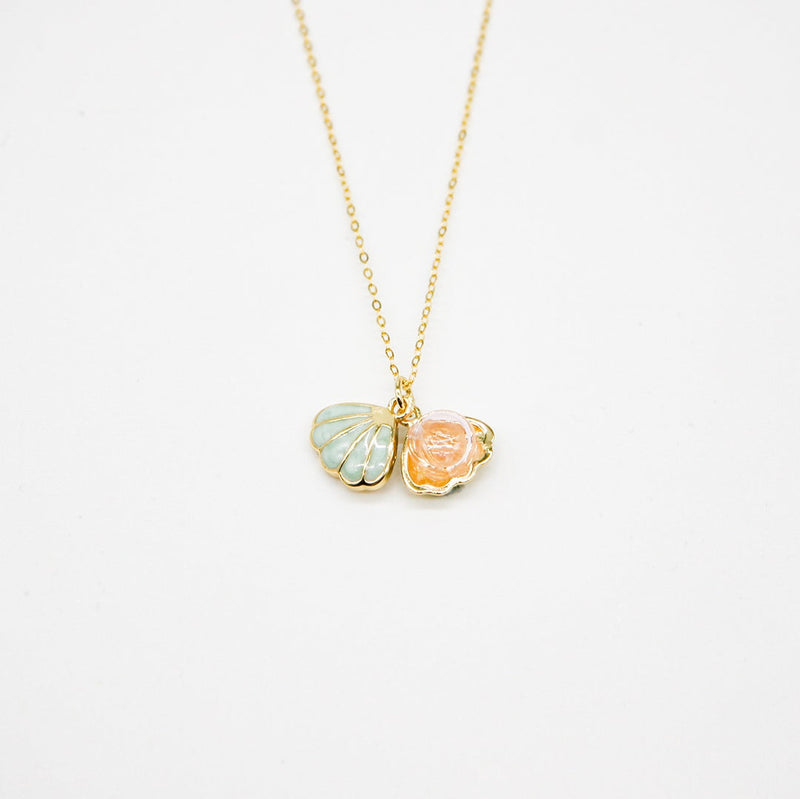 Gift Gox - Aroma Necklace 925 Silver, Gold coated - Green Shell Paradise Peach (Pink) + Purify Oil Blend