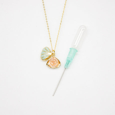 Gift Gox - Aroma Necklace 925 Silver, Gold coated - Green Shell Paradise Peach (Pink) + Purify Oil Blend