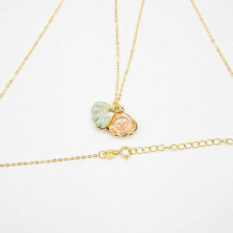 Gift Gox - Aroma Necklace 925 Silver, Gold coated - Green Shell Paradise Peach (Pink) + Purify Oil Blend