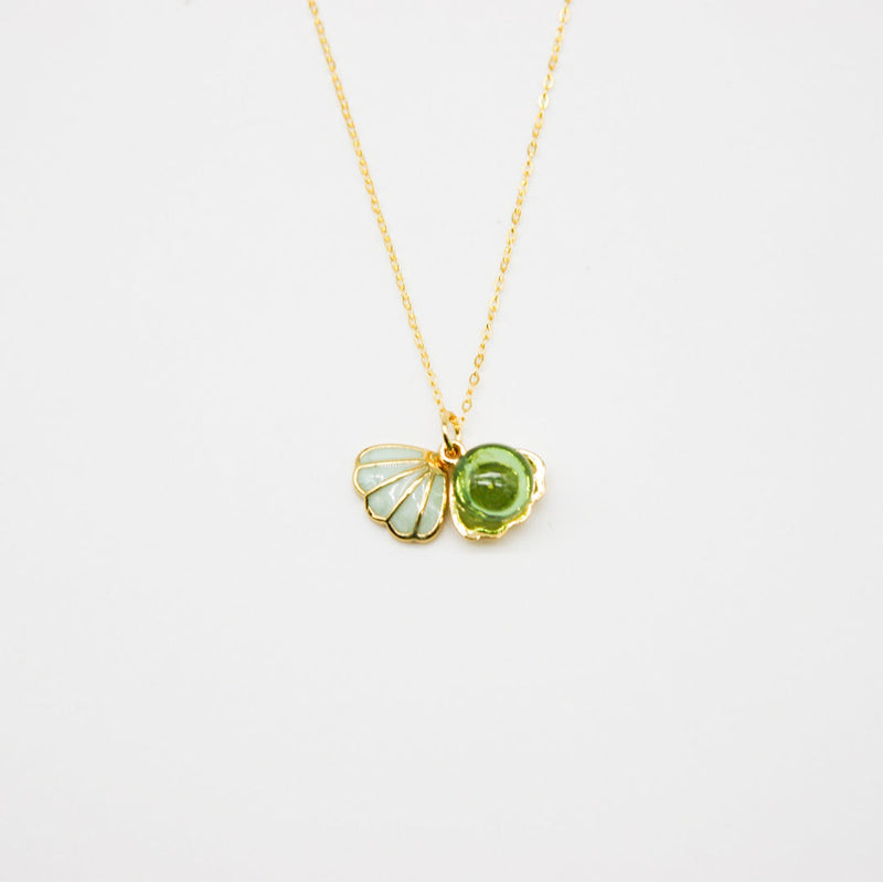 Gift Gox - Aroma Necklace 925 Silver, Gold coated - Green Shell Electric Lime (Light Green) + Purify Oil Blend