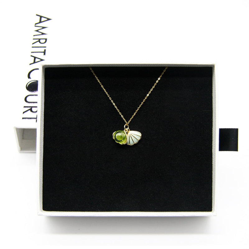 Gift Gox - Aroma Necklace 925 Silver, Gold coated - Green Shell Electric Lime (Light Green) + Purify Oil Blend