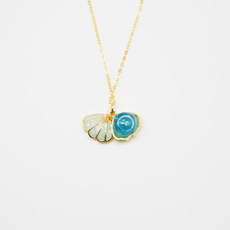 Gift Gox - Aroma Necklace 925 Silver, Gold coated - Green Shell Ocean Breeze (Light blue) + Purify Oil Blend