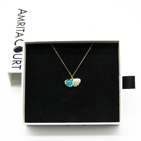 Gift Gox - Aroma Necklace 925 Silver, Gold coated - Green Shell Ocean Breeze (Light blue) + Purify Oil Blend