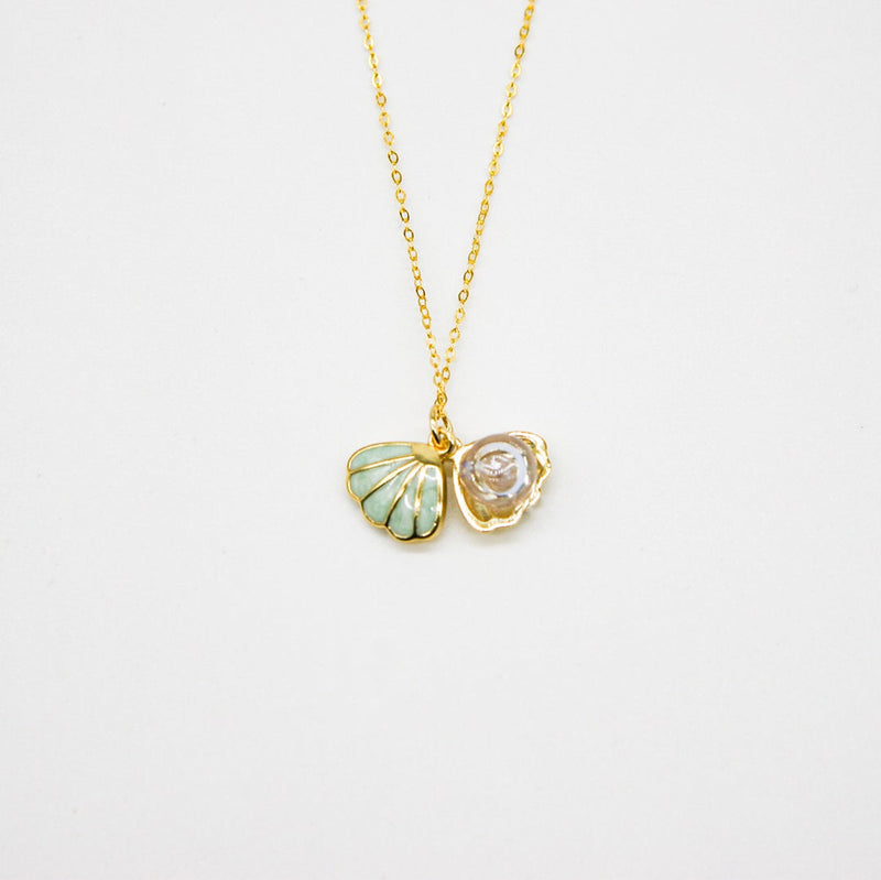 Gift Gox - Aroma Necklace 925 Silver, Gold coated - Green Shell Dreamy Lavender (Light Purple) + Purify Oil Blend