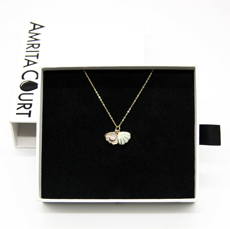 Gift Gox - Aroma Necklace 925 Silver, Gold coated - Green Shell Dreamy Lavender (Light Purple) + Purify Oil Blend