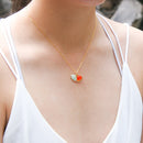 Gift Gox - Aroma Necklace 925 Silver, Gold coated - Green Shell Sunset Coral (Bright Red Orange) + Purify Oil Blend