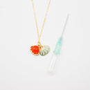 Gift Gox - Aroma Necklace 925 Silver, Gold coated - Green Shell Sunset Coral (Bright Red Orange) + Purify Oil Blend