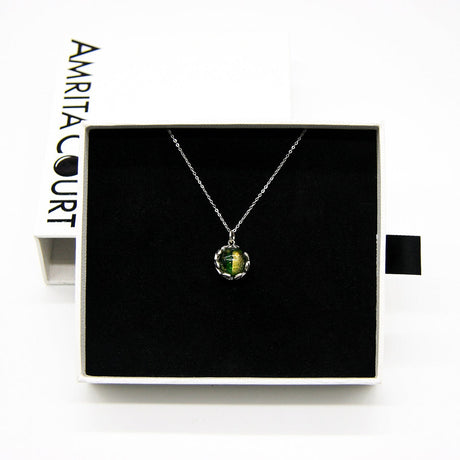 Gift Gox - Aroma Necklace White Gold - Planet Aurum Verdant (Gold Green) + Purify Oil Blend